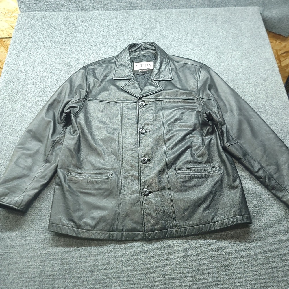 M Julian Wilsons Vintage 90s Black Leather Car Coat Jacket Mens XL S/15052-01